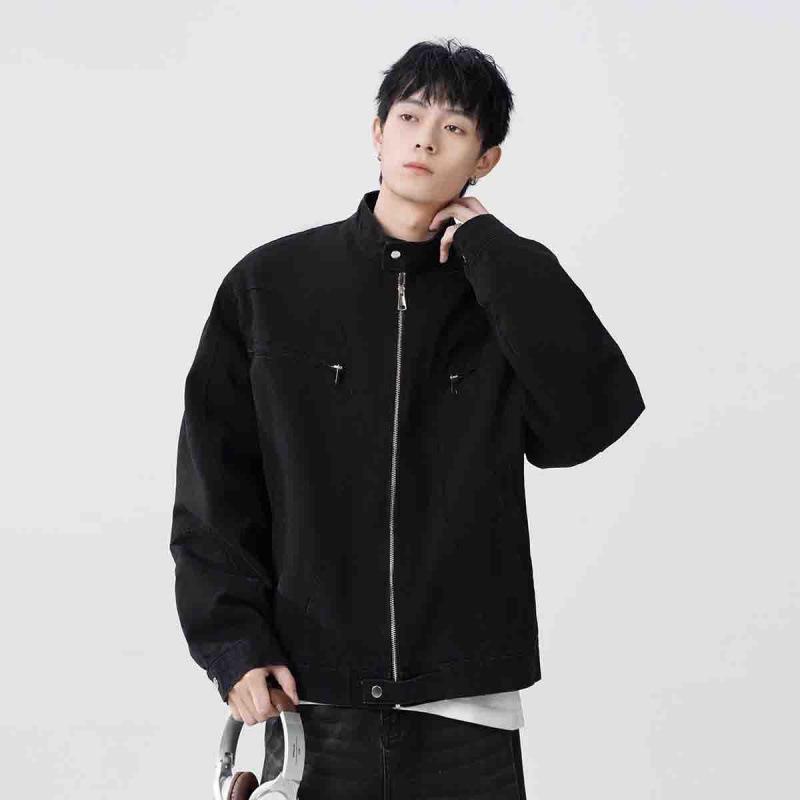 Unisex Retro Stand Collar Canvas Jacket: Cool & Trendy Spring Outerwear M (105-120 lbs) чёрный