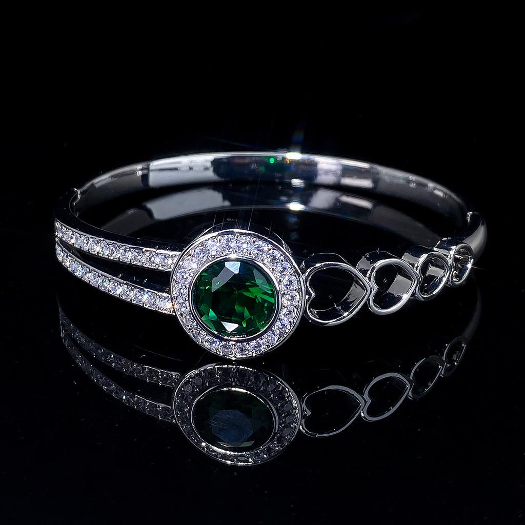 Classic Double-ring Elegant Emerald Micro-paved Zirconium Fashionable and High-end Accessories Bracelet