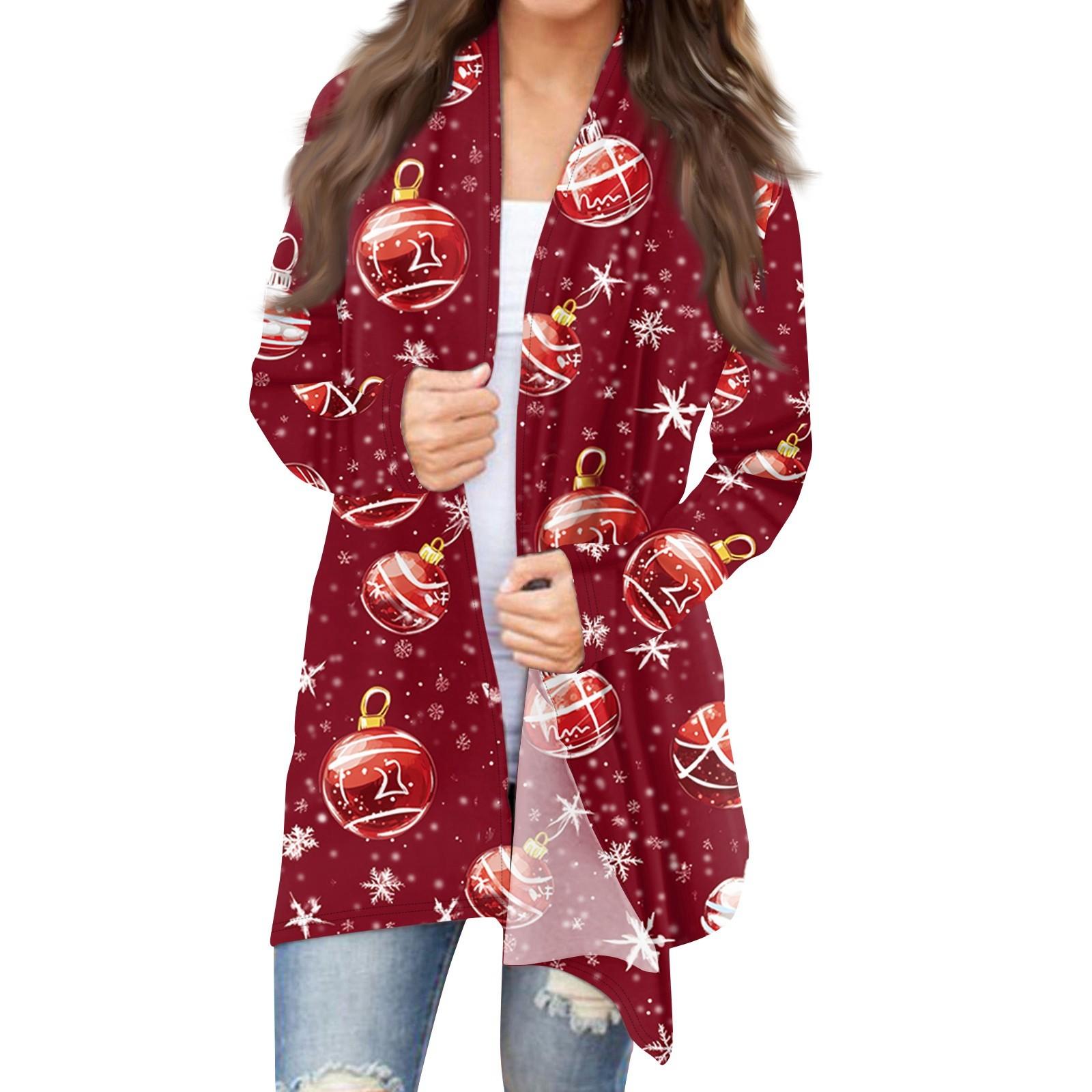 

Women s Fashion Christmas Print Jacket Long Sleeve Casual Cardigan Coat XXXL