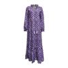 Women Dress Tassel Decor Printed Ruffle A-line Loose Hem Mid Waist Long Sleeve V Neck Soft Ankle Length Bohemian Style Beach Maxi Dress