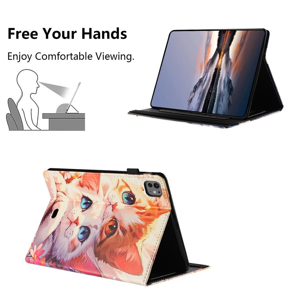 For iPad Pro 11 (2024) Tablet Case Litchi Texture Pattern Printing Leather Cover Auto Sleep/Wake with Card Holder