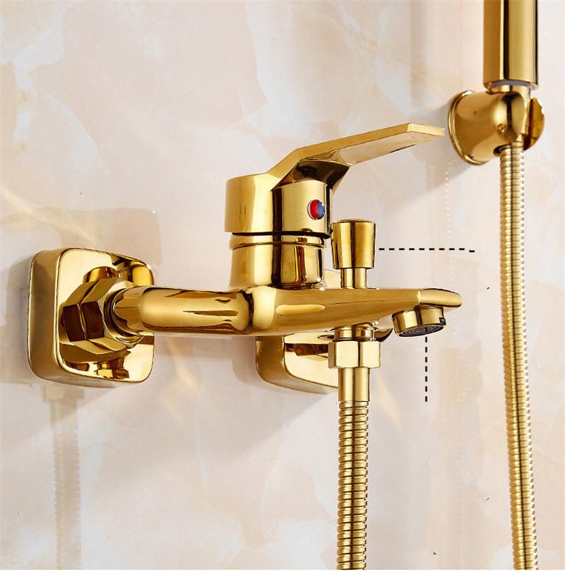 Gold Bathtub Shower Faucet Set Wall Mounted Bathrom Shower Faucet, Bathroom Cold and Hot Bath and Shower Mixer Taps Brass