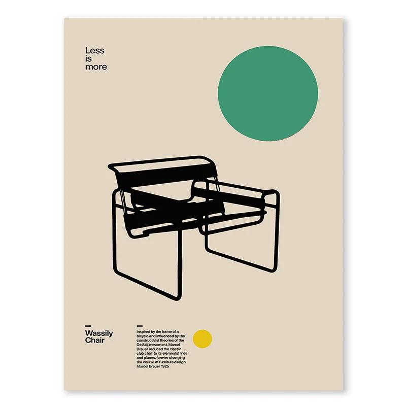 Black and White Bauhaus Minimalist Dark Series Poster Abstract Square Chair Line Canvas Painting Bedroom Living Room Wall Art