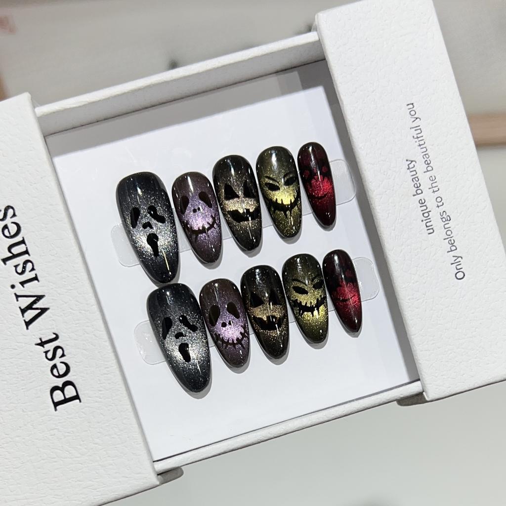 Halloween Wear Armor Personalized Black Cat Eye Nail Art Dark Funny Skeleton Monster Hand-painted Detachable Short Armor Film