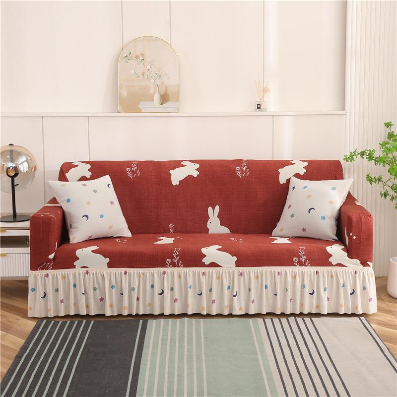 Sofa Cover with Elastic Band Skirt Universal All Season All Inclusive Cover Fabric Cover