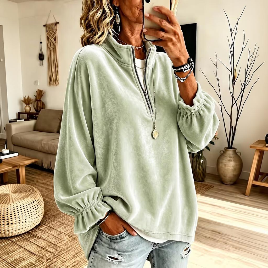Women's Velvet Zip Up Sweatshirt with Collar Casual Loose Fit Color for Daily Wear