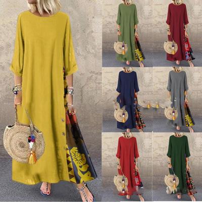 Ethno-Stil Vintage-Kleid für Frauen Langes Kleid Lockere Mode Lässig Elegante Damen Kleidung Kleidung Streetwear Plus Size