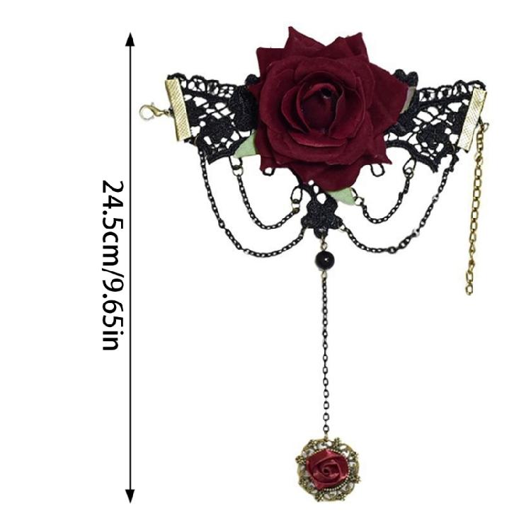 Fingerless Rose Flower Gloves Gothic Chain Wrist Guard Cuff Sleeves Halloween DressUp Wristband