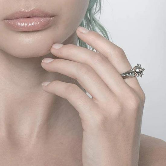 Yin Taifei Gothic Punk Silver Adjustable Bead Rivet Ring