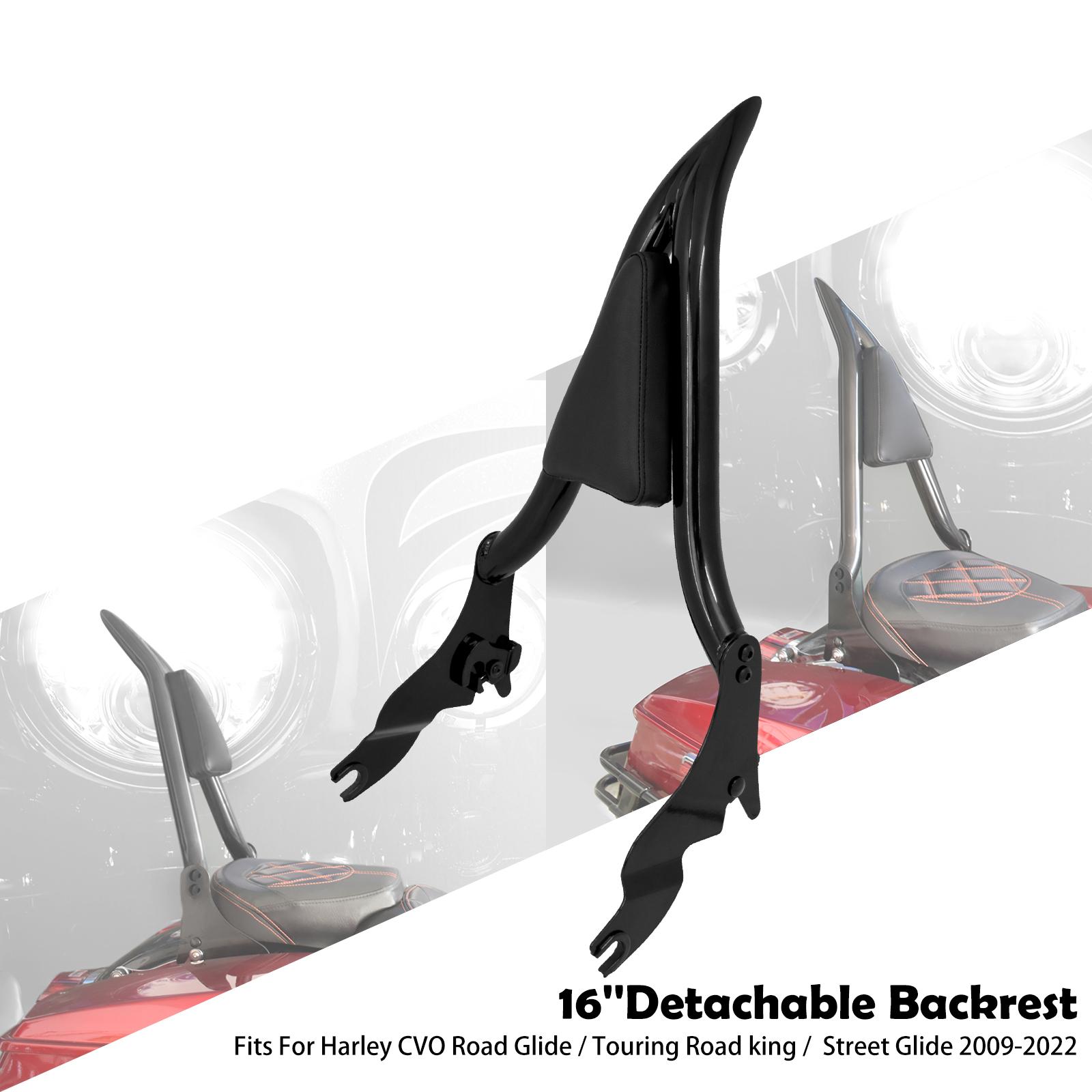 Motorcycle 16 Detachable Rear Passenger Backrests Sissy Bar Pad For Harley Touring CVO Road King Electra Street Glide 09-2025 Passenger Backrest