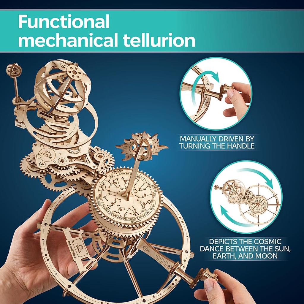 Ugears Mechaniczny Tellurion 70167 Drewniane Rękodzieło Modelarstwo Bez Kleju i Narzędzi dla Dorosłych Dzieci Puzzle, i Zestaw, Wymagane, i