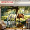 2D plane, 1 piece of pastoral-style horse drinking water scene is suitable for photography background and birthday party.