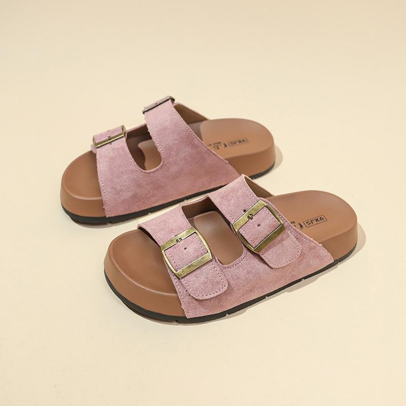 

Summer new beach shoes drag retro belt buckle soft sole thick sole cool slippers women 35 розовый