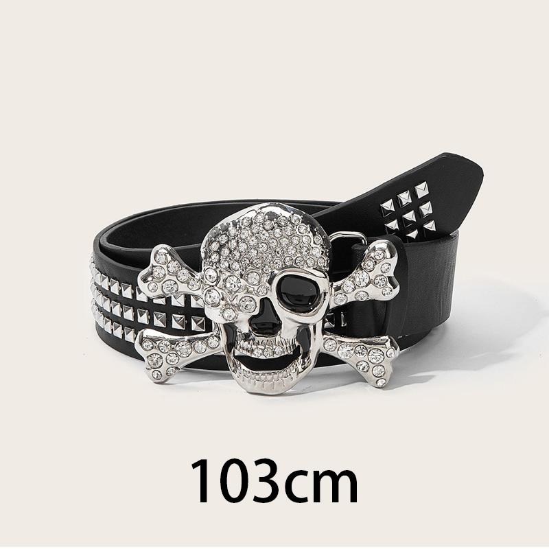 Zilveren Schedel Gesp Damesriem Hip Hop Punk Meisjes Zwarte PU Pin Gesp Tailleband Goth Retro Jeans Accessoires Klinknagel Tailleband gray