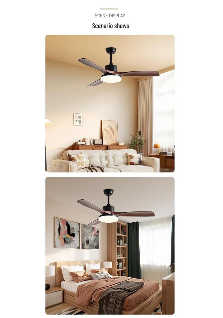 Nordic Retro Solid Wood Ceiling Fan with Light
