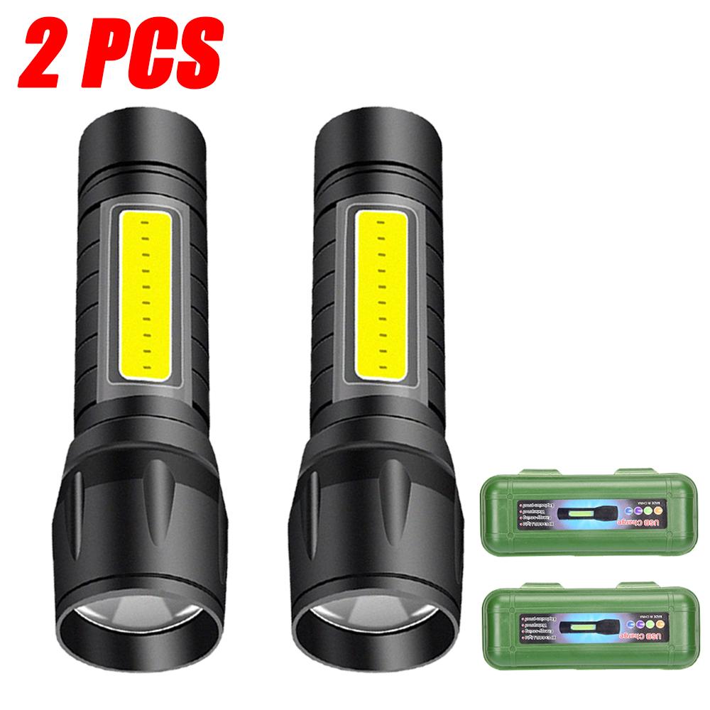 Mini LED Flashlight COB+XPE Portable Torch USB Charging Camping Lantern Zoomable Reading Light Tactical Flashlight with Pen Clip
