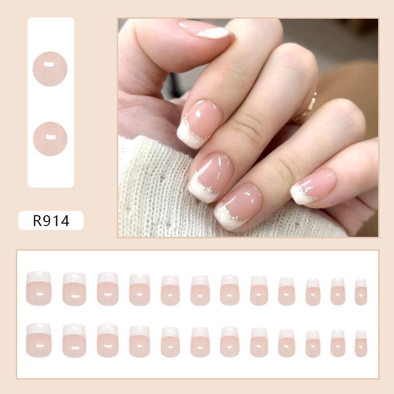 

Simple and clean silver edge milk white French elegant temperament white versatile removable nail art pieces 24 pieces