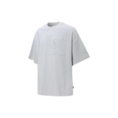 Solid Color Logo Pocket Crew Neck Casual Short Sleeve T-Shirt Unisex Tops Grey 534670-19