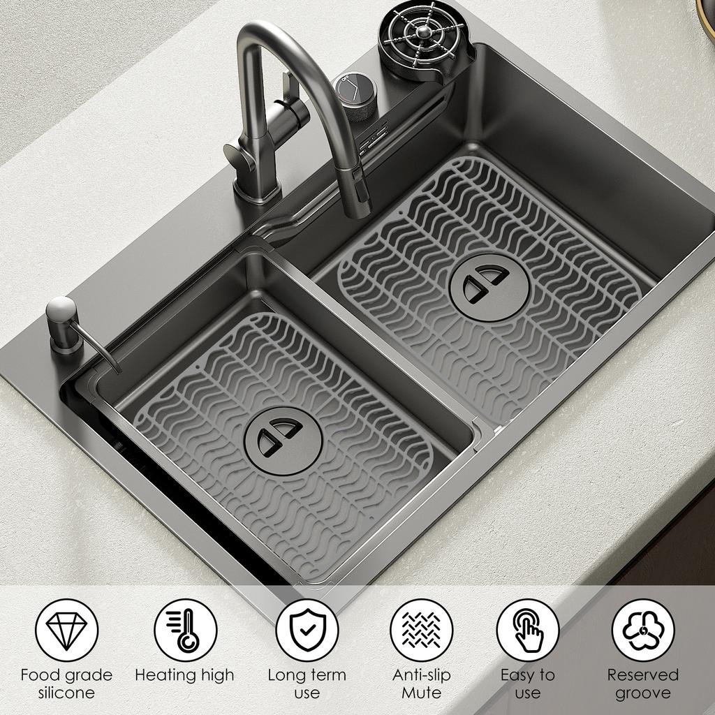 4Pcs Silicone Drain Pad Drying Mat Pots Dish Drain Mat Sink Protector Mats For Kitchen Tableware Non-slip Anti-scald Coaster