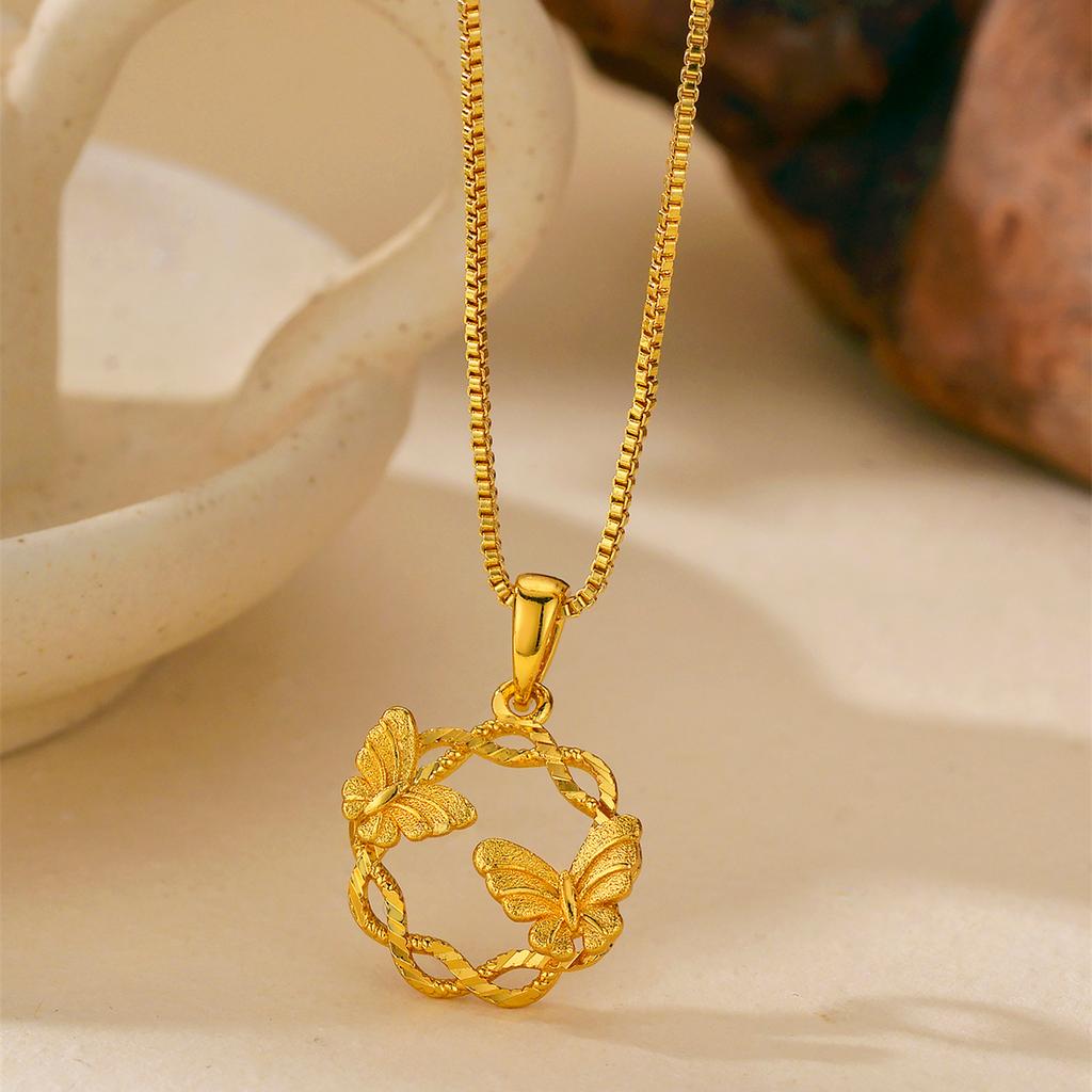 Luxury Pure Gold Real Gold Butterfly Pendant Necklace Women's Clavicle Chain