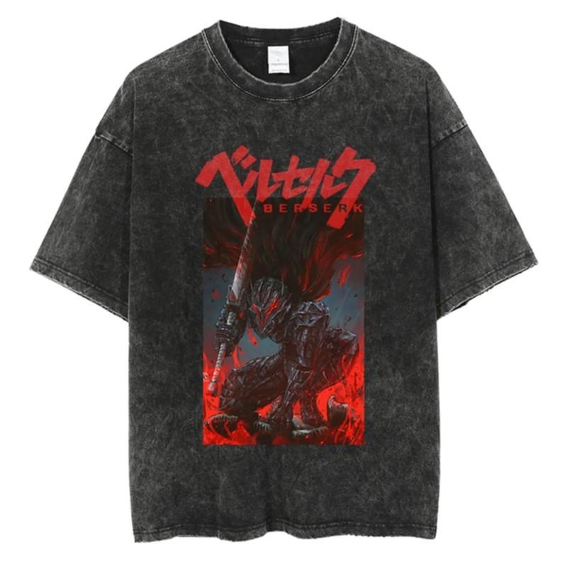 Berserk Anime Clothing Guts Graphic Print Tee Men Women Short Sleeve Tshirts Harajuku Male Washed Cotton Vintage Manga Tshirt