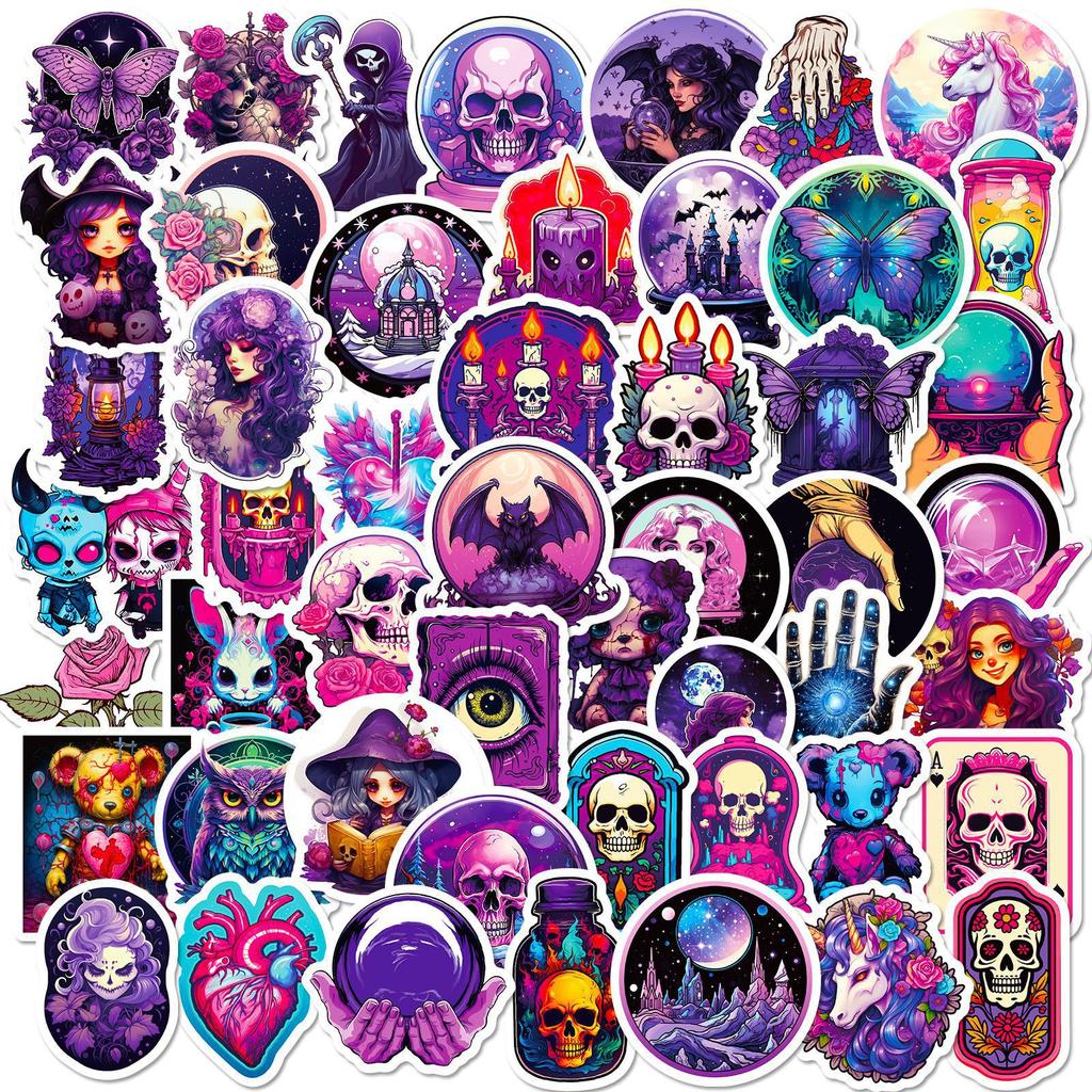 50 Stickers Purple Dark Goth Style Personalized Diy Decorative Stickers Repeatedly Stick Waterproof Stickers