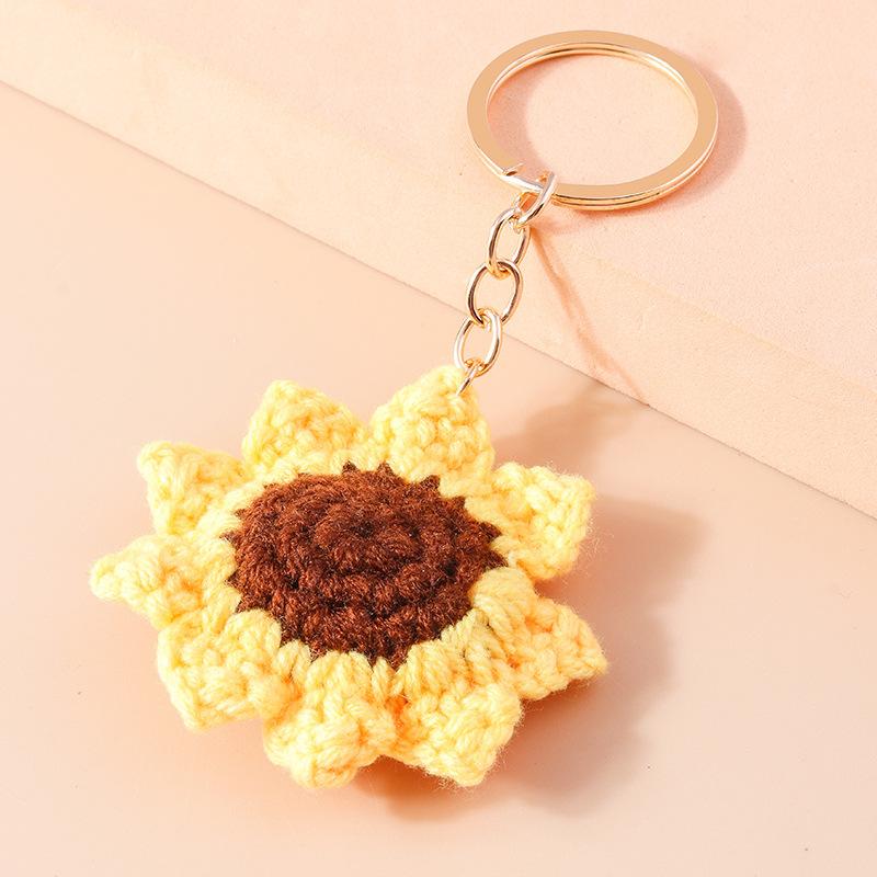 Knitted Sunshine Sunflower For Women Girl Cute Crocheted Flower Pendant Car Gifts Bag Charm