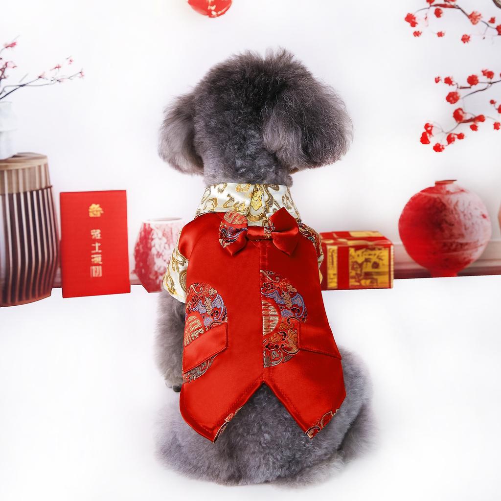 Dog Tang Clothing Spring and Summer Thin Pet Clothing Teddy Bi Xiong New Year's Wedding Dress Cat Chinese Cheongsam Hanfu