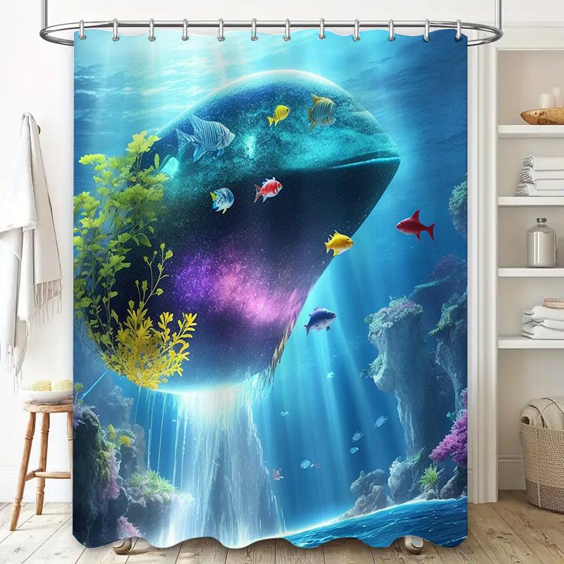 Underwater World Shower Curtain: Whimsical Ocean Scene With Fish And Coral Waterproof Fabric For Bathroom Decor (Large Size)