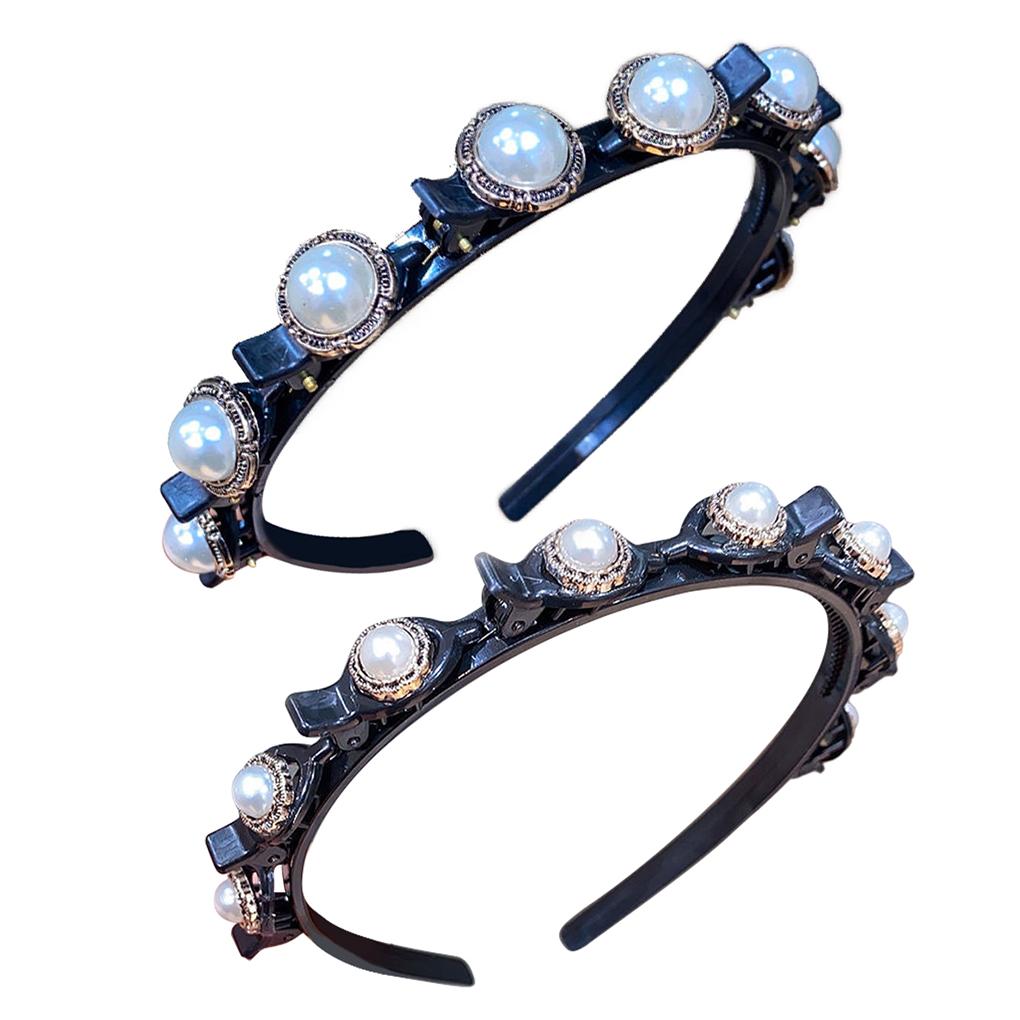 Double Layer Headband Pearl Bridal Wedding Costume Party Girls Hairband with Clip Fashion Jewelry Birthday Gift Hairstyling