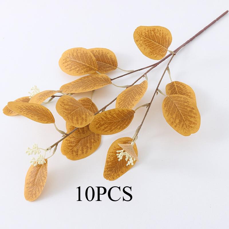 10PCS.3-branch faux eucalyptus & apple leaves with fruits, lifelike silk flowers, perfect for wedding decor & home arrangement