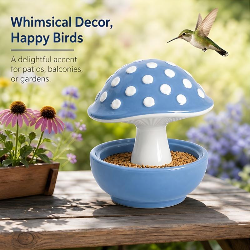 Garden Display Bird Bowl for Pet Birds, Molded Mushroom Dish with Open Bowl, Center Stem, Home Use, and Daily Use