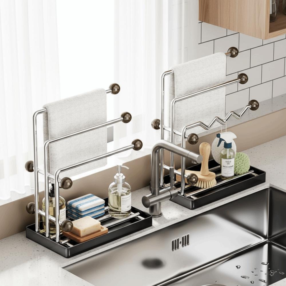 Anti-rust Sponge Dishcloth Towel Holder Stainless Steel Jewelry Storage Rack Hanging Organizer