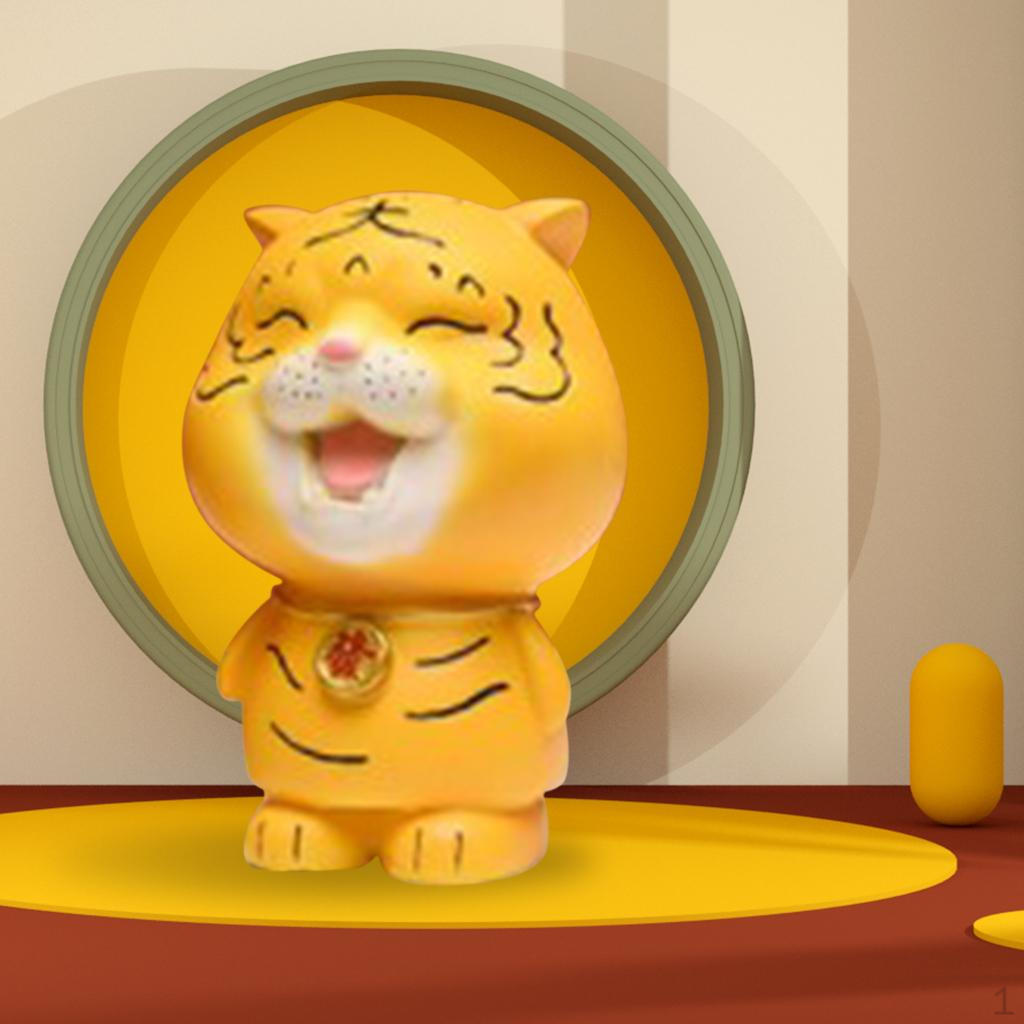 

Animal Figurines Miniatures Crafts Wealth TIGERS Statue Ornament for Car Desktop Year Decoration Yellow Squint Eyes