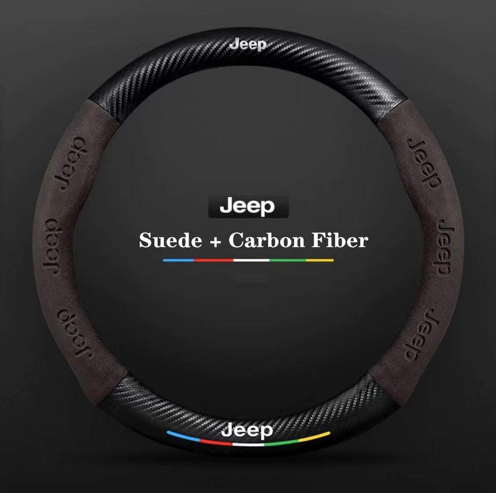 RKM3 Carbon Fiber Suede Car Steering Wheel Cover Jeep Grand Cherokee Wrangler Renegade Patriot Commander Compass Wagoneer Gladiator