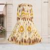Women Plus Size V Neck Long Sleeve Printed A Line Flared Midi Dress With Belt
