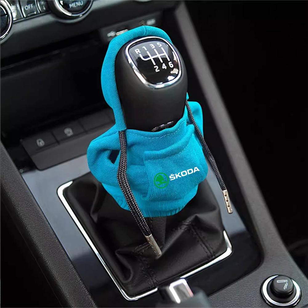 BBIC7 Car Gearbox New Year Xmas Hoodie Car Shift Speed Lever Cover for Skoda S Logo Octavia Fabia 2 Superb 2 Kamiq Kodiaq VRS VII
