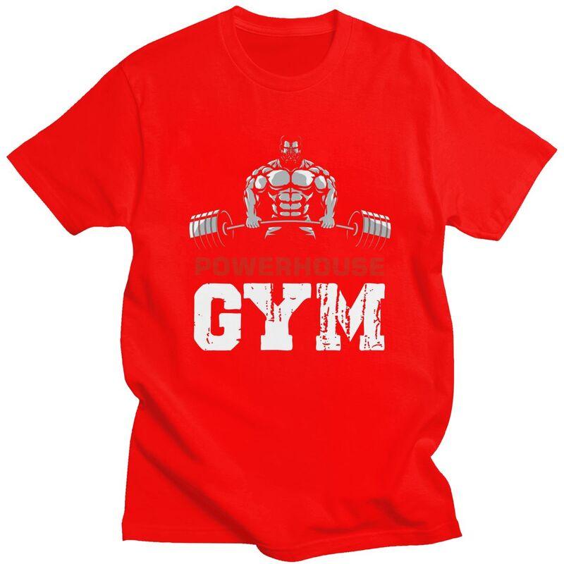 Custom Bodybuilding Fitness Powerhouse Gym T Shirt Men Short Sleeve Pure Cotton Tshirt Tee Tops Fashion Tshirts