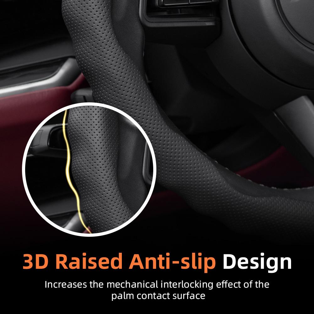 Suitable for Citroen Steering Wheel Cover, Wave-Shaped Sporty Design, Breathable Leather, Segmented Anti-Slip Sweat-Absorbing Steering Wheel