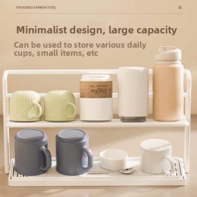 Kitchen Cup Holder Rack With Double Layer Steel Drip Tray For Home Storage Organization
