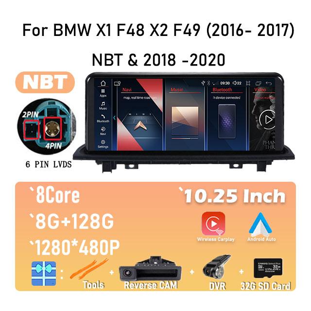 10.25 Inch Android 14 For BMW X1 F48 X2 F49 (2016- 2017) NBT & 2018 -2020 EVO System Car Player GPS Navigation Multimedia Video