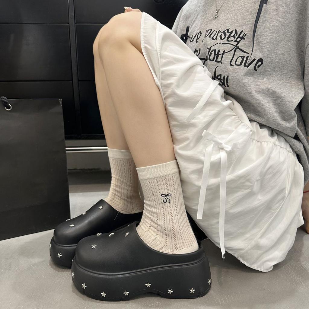 Small person increases height, thick-bottomed cool slippers, women's cute baotou half-drag non-slip women's cool slippers 2025 summer new models