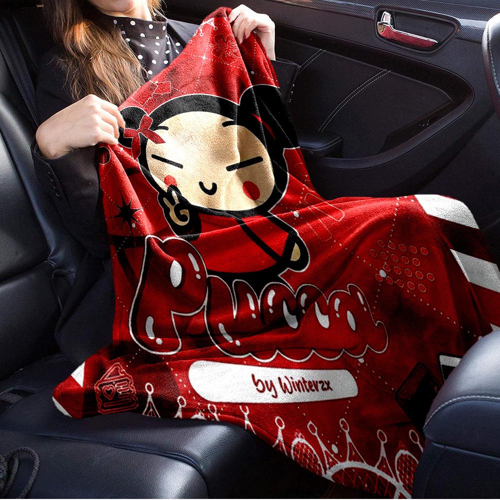 1pc Pucca,Winterzx,RedDigital Print Fleece Blanket - Contemporary Style, Suitable for All Seasons, Perfect for Home, Travel, or Camping - Ma