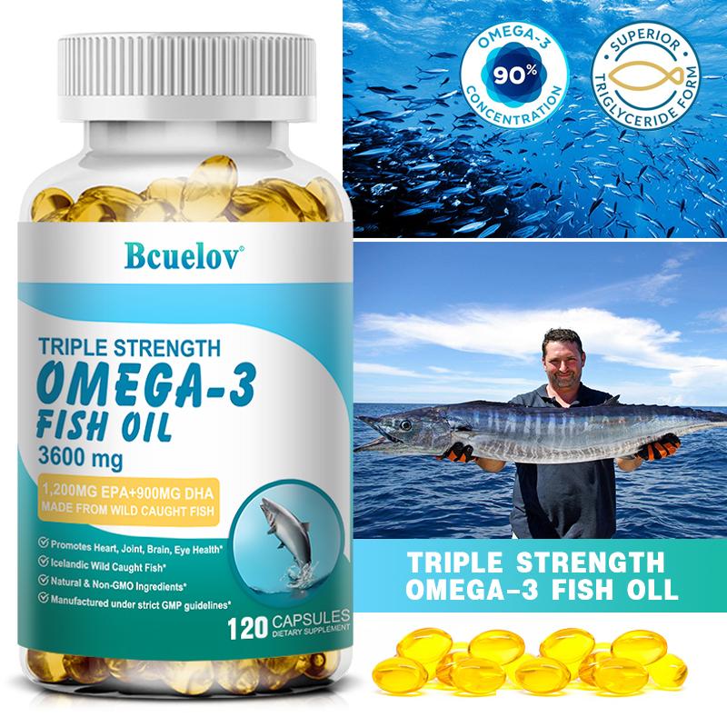 Bcuelov triple strength Omega3 fish oil 3600mg containing EPA DHA astaxanthin 120 capsules