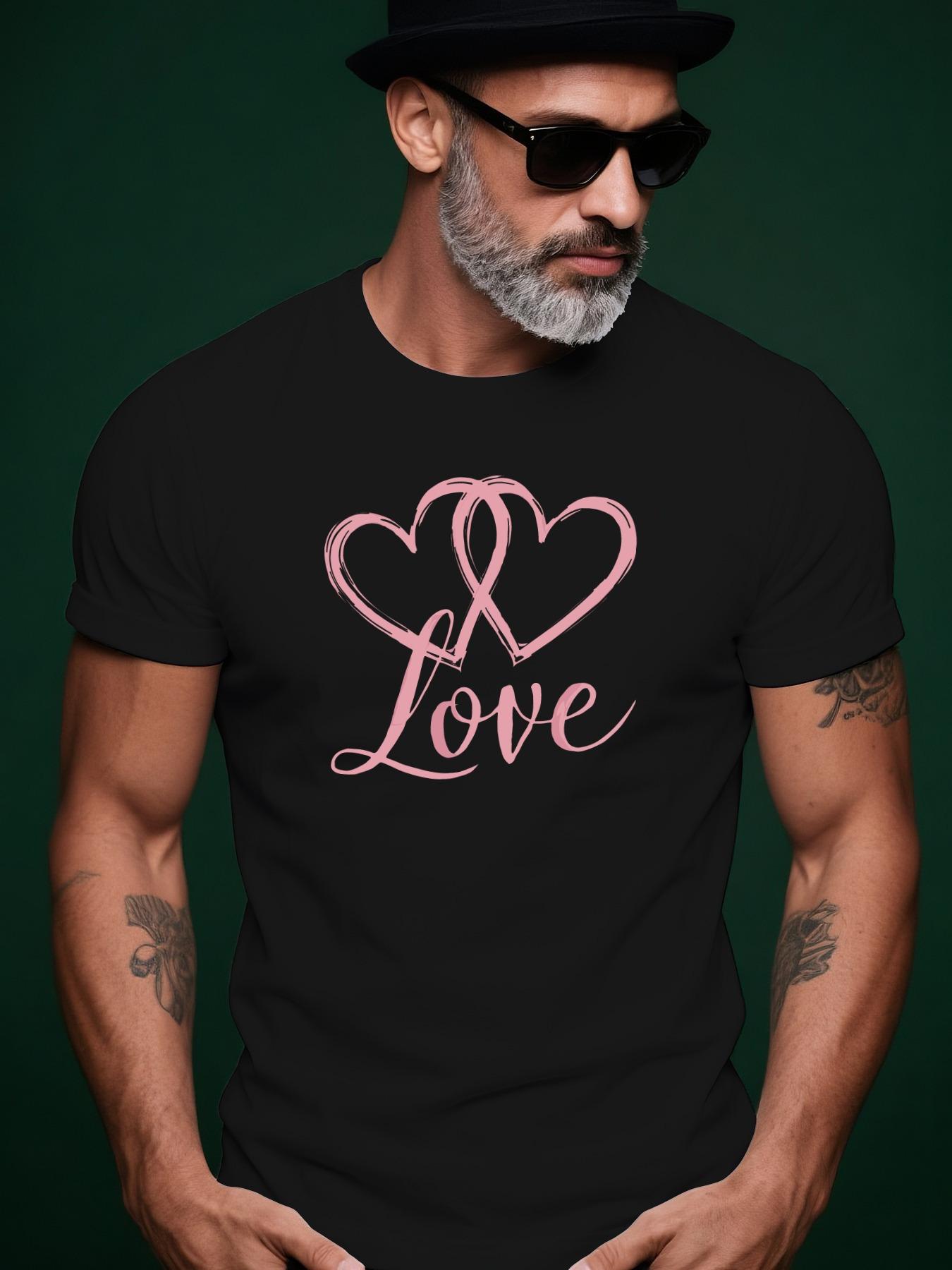 Short Sleeve Tshirt with Two Intertwined Hearts Love Scri... XXXL
