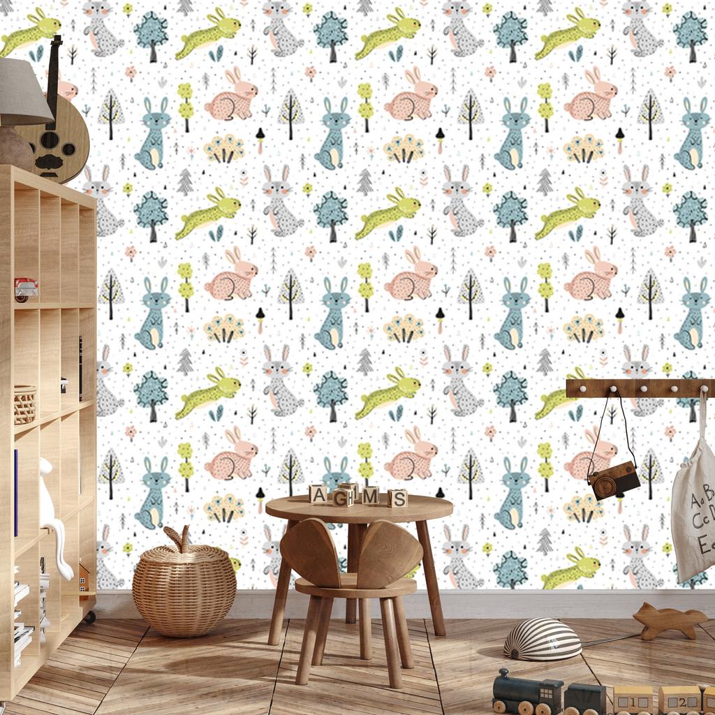 Wallpaper Cheerful Bunnies In the Forest for the Living Room and Bedroom 50x1000