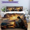 3pcs Anime Jesus Prayer Sunset Scene Comforter Set with 1 Comforter and 2 Pillowcases (No Core) - Home Decor, Holiday Gift, Polyester Fabric, Anime Ca