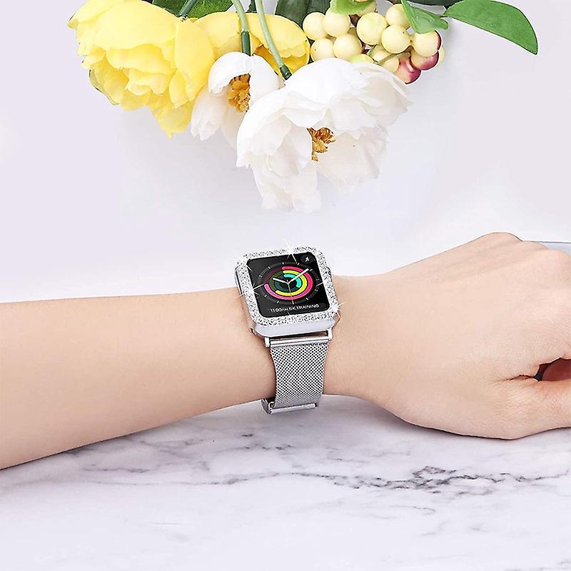 Closure Design Watch Wristband+Rhinestone Watch Protective Case for Apple Watch Series 7 41mm