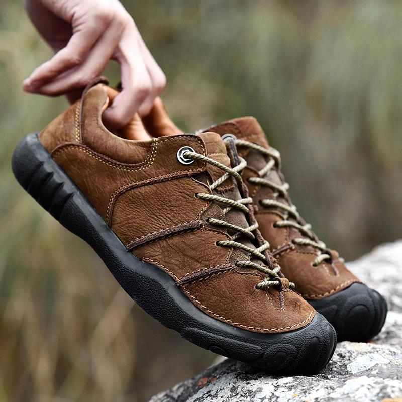 Autumn and Winter Outdoor Casual Shoes Men's Breathable Genuine Leather Hiking Shoes Men's Waterproof Non-Slip Sports Hiking Shoes