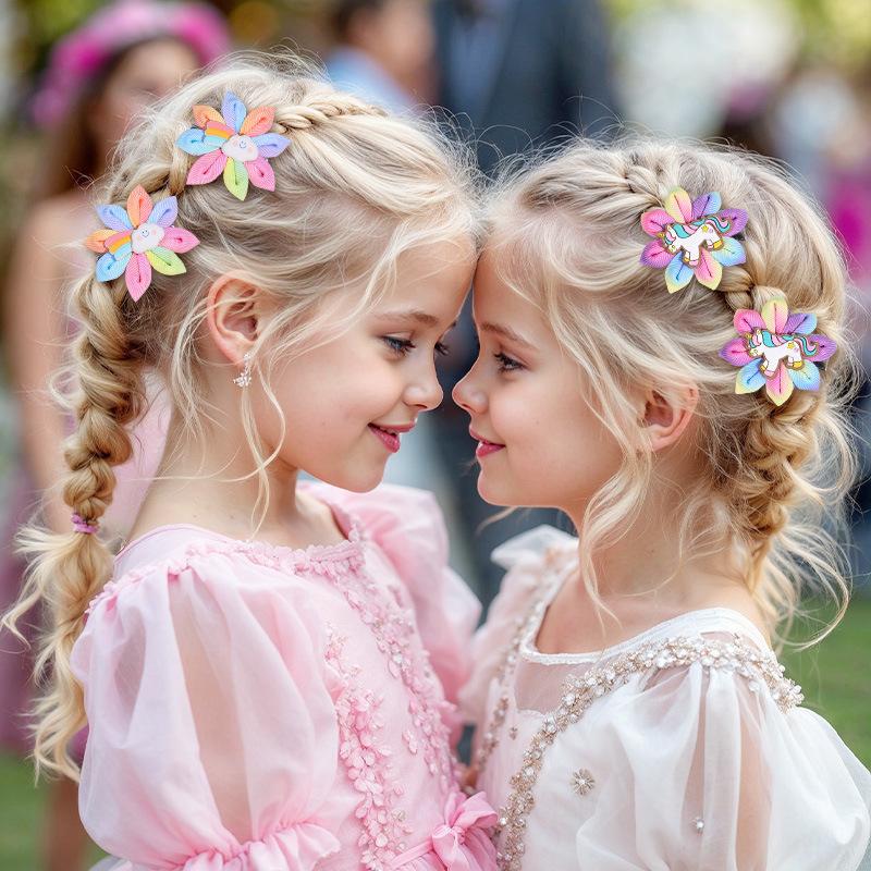 2Pcs New Unicorn Children's Hairpin Cute Pony Flower Hairpin Macaron Color Colorful Flower Hairpin Hair Pick Hair Pick Gift